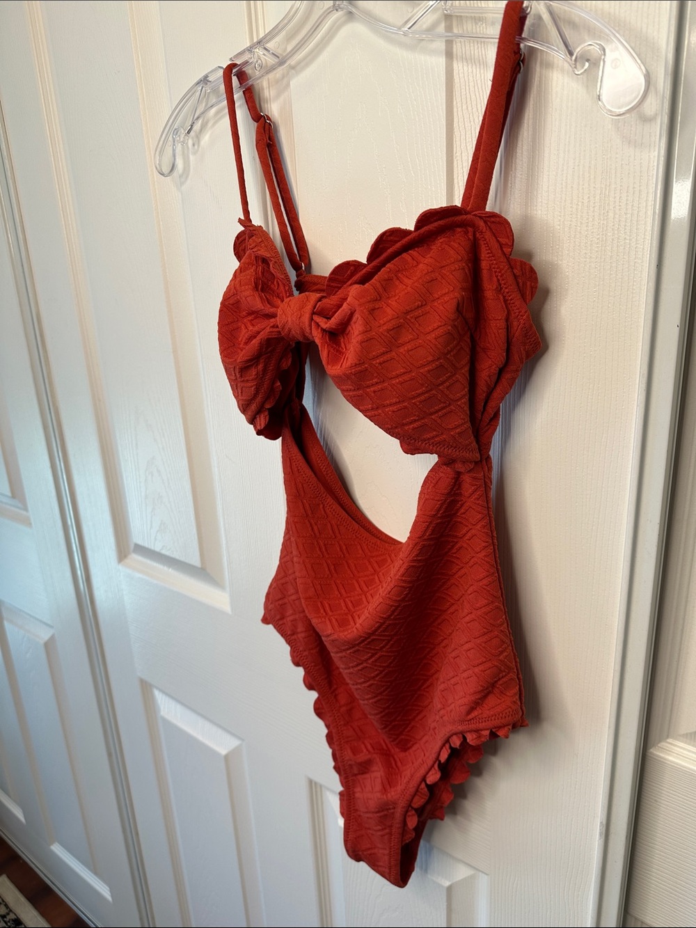 Rust Red Terracotta Orange Cutout One-Piece Swimsuit w/ lining layer throughout